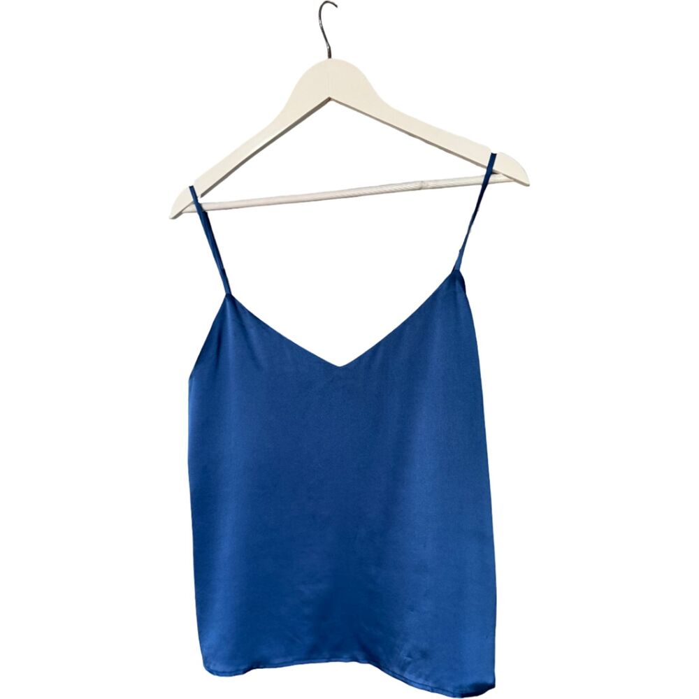 L'Agence Jane 100% Silk V-Neck Spaghetti Strap Camisole Tank Blue NWOT Sz M